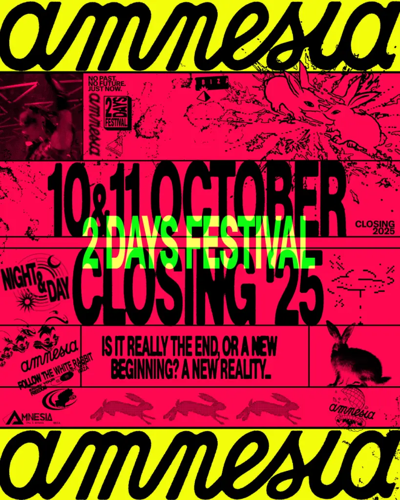 Experience the Amnesia Ibiza Closing Party 2025 with two epic nights of music, dancing, and iconic DJ performances.